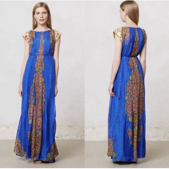 Anthropologie Hemant & Nandita Apsara Pleated 100% Silk Dress 2 Please Read - Picture 1 of 10